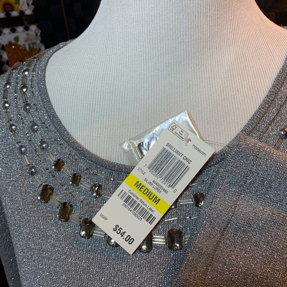 Women’s gray blouse with stones around neckline size medium. - Picture 4 of 6